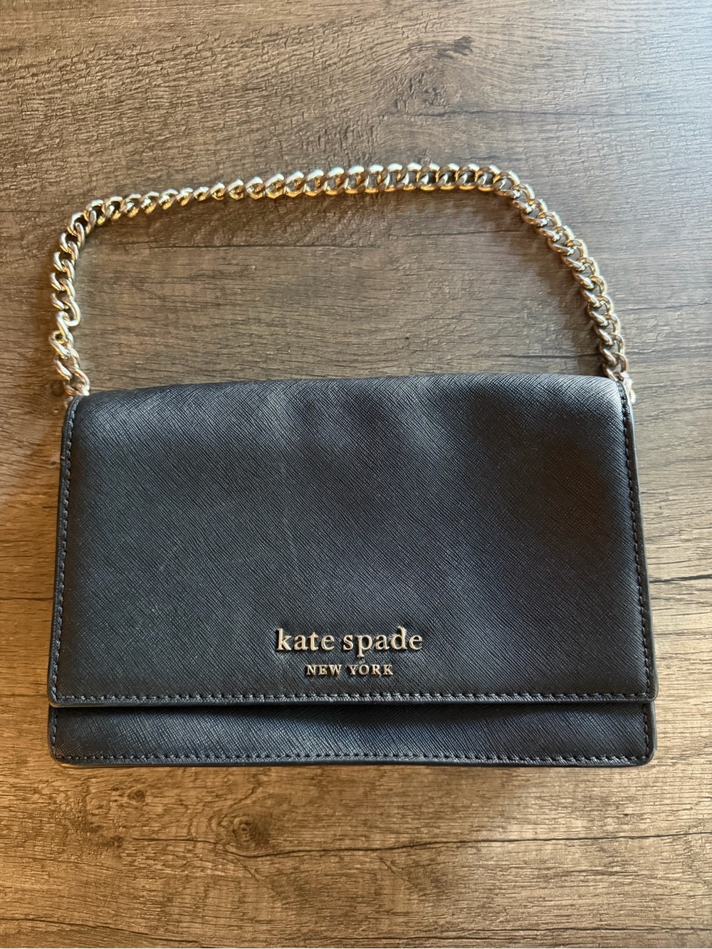 kate spade Black Leather Crossbody with silver Chain